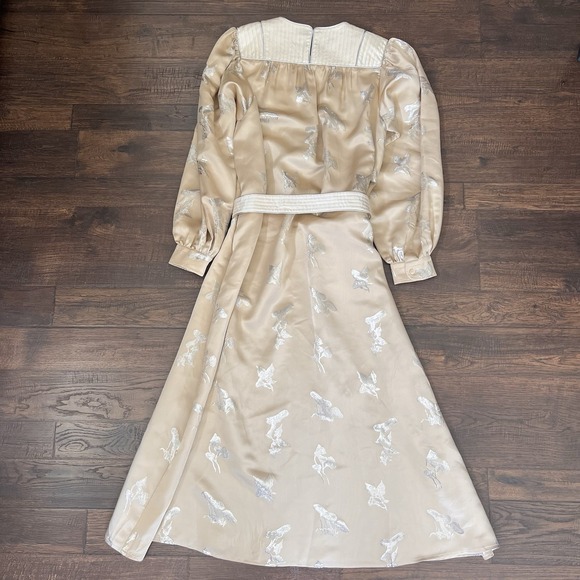 Tory Burch Mushroom Lurex SILK Gown Pale Champagne‎ Medium Jacquard Old Money - Picture 11 of 15
